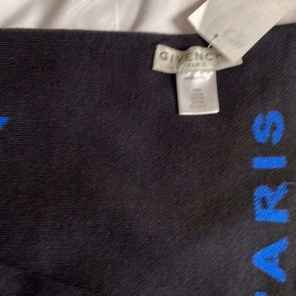 Givenchy Logo Fringe Trim Cotton Football Scarf black and blue - Picture 8 of 9